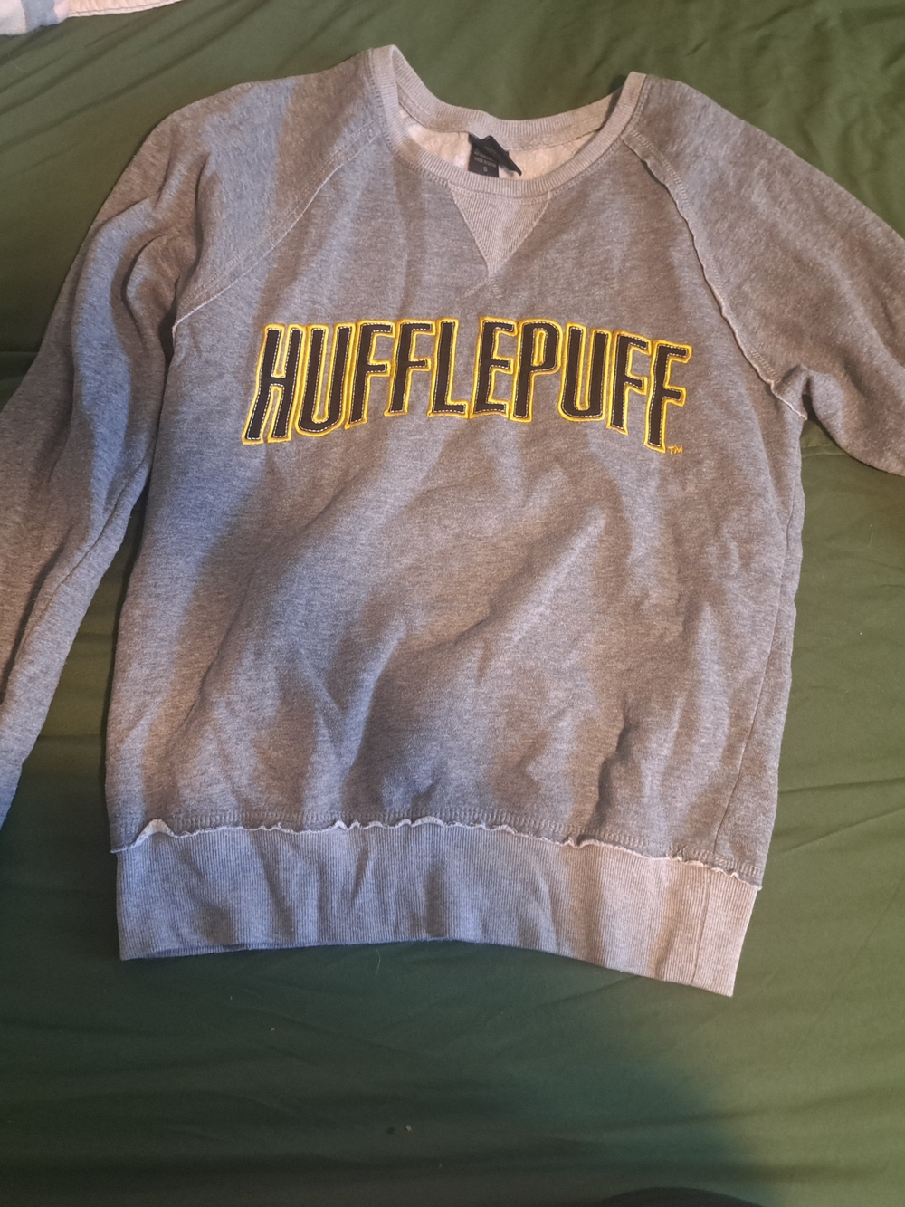 Hufflepuff Unisex Gray Crewneck Sweatshirt with Yellow Lettering